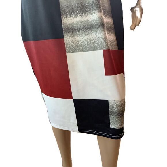 MOD Multicolored Geometric Long Sleeve High Neck Half Zip Classic Dress Size Med - Picture 3 of 14